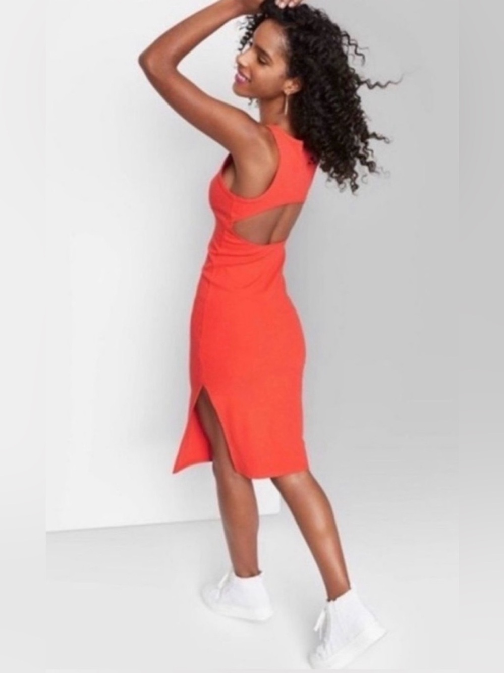 NEW Wild Fable Orange Open-Back Summer Dress Ribbed, Juniors Large